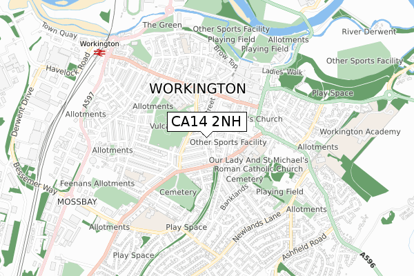 CA14 2NH map - small scale - OS Open Zoomstack (Ordnance Survey)