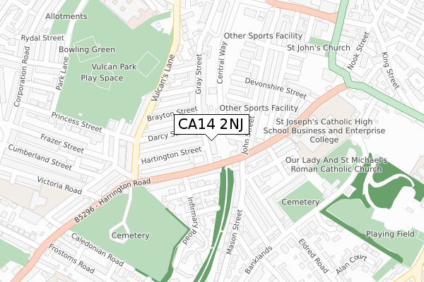 CA14 2NJ map - large scale - OS Open Zoomstack (Ordnance Survey)