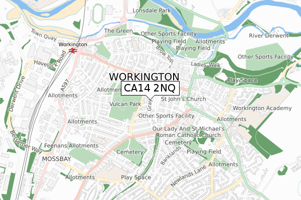 CA14 2NQ map - small scale - OS Open Zoomstack (Ordnance Survey)