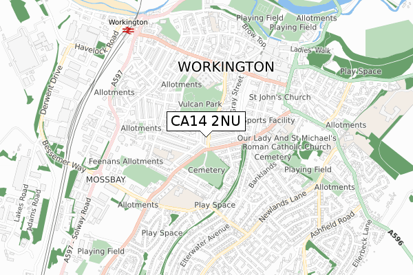 CA14 2NU map - small scale - OS Open Zoomstack (Ordnance Survey)