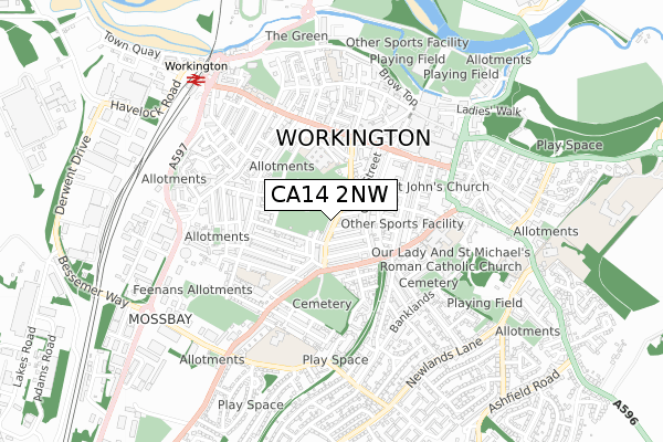 CA14 2NW map - small scale - OS Open Zoomstack (Ordnance Survey)