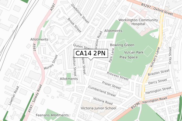 CA14 2PN map - large scale - OS Open Zoomstack (Ordnance Survey)