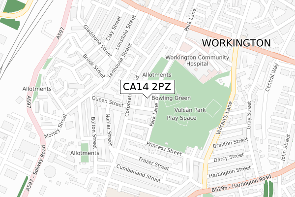 CA14 2PZ map - large scale - OS Open Zoomstack (Ordnance Survey)