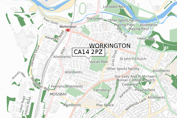 CA14 2PZ map - small scale - OS Open Zoomstack (Ordnance Survey)