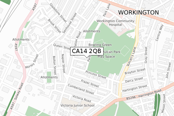 CA14 2QB map - large scale - OS Open Zoomstack (Ordnance Survey)