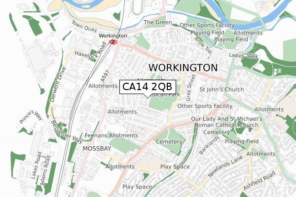 CA14 2QB map - small scale - OS Open Zoomstack (Ordnance Survey)