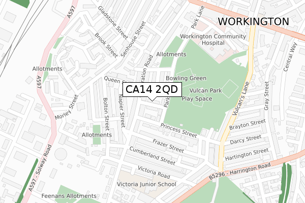 CA14 2QD map - large scale - OS Open Zoomstack (Ordnance Survey)