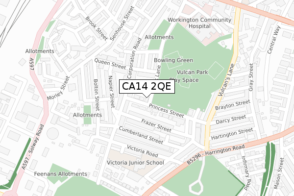 CA14 2QE map - large scale - OS Open Zoomstack (Ordnance Survey)