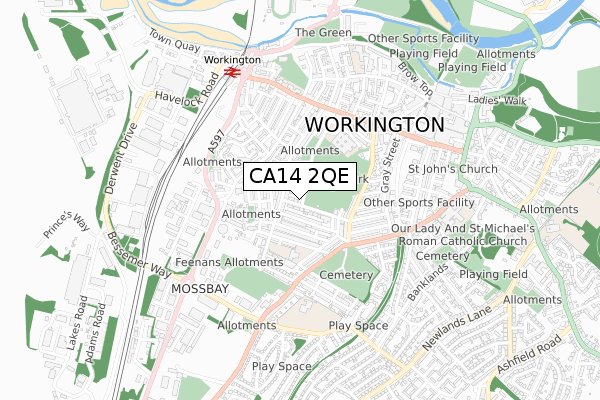 CA14 2QE map - small scale - OS Open Zoomstack (Ordnance Survey)