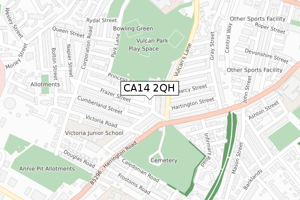 CA14 2QH map - large scale - OS Open Zoomstack (Ordnance Survey)