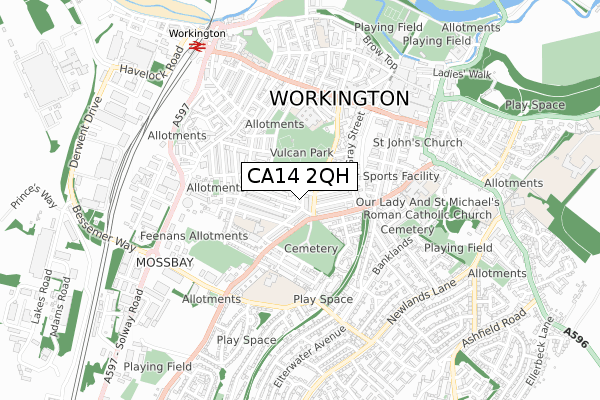 CA14 2QH map - small scale - OS Open Zoomstack (Ordnance Survey)