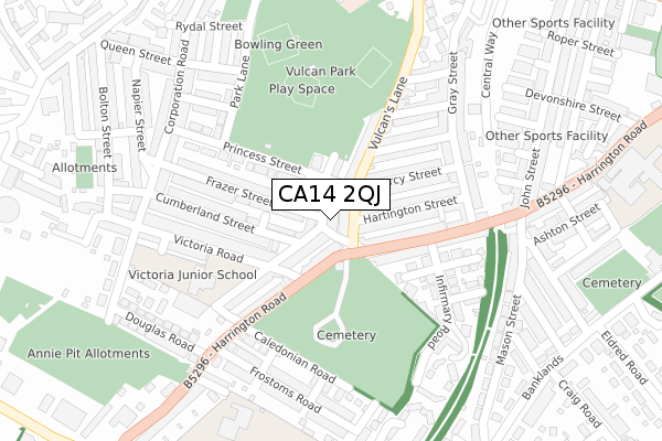 CA14 2QJ map - large scale - OS Open Zoomstack (Ordnance Survey)