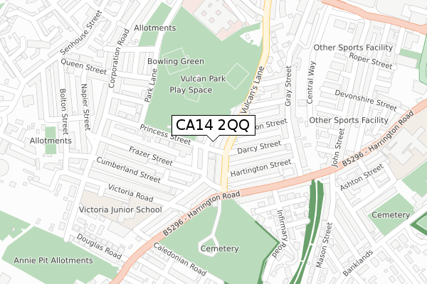 CA14 2QQ map - large scale - OS Open Zoomstack (Ordnance Survey)