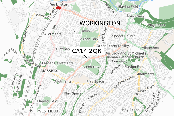 CA14 2QR map - small scale - OS Open Zoomstack (Ordnance Survey)