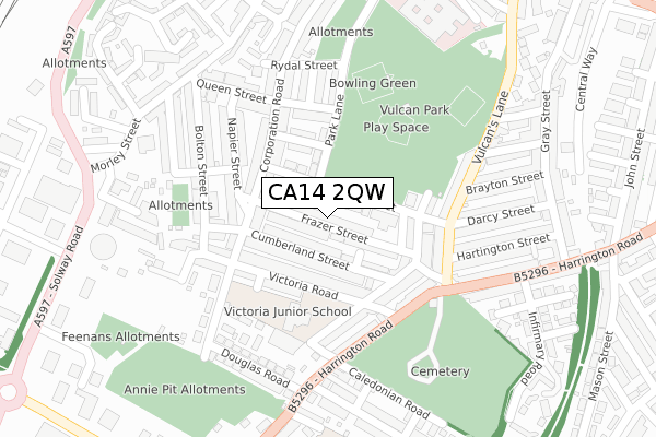 CA14 2QW map - large scale - OS Open Zoomstack (Ordnance Survey)