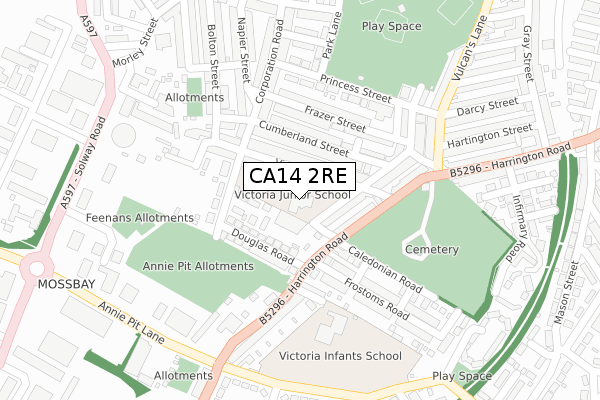 CA14 2RE map - large scale - OS Open Zoomstack (Ordnance Survey)