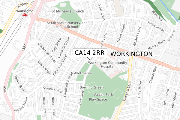 CA14 2RR map - large scale - OS Open Zoomstack (Ordnance Survey)