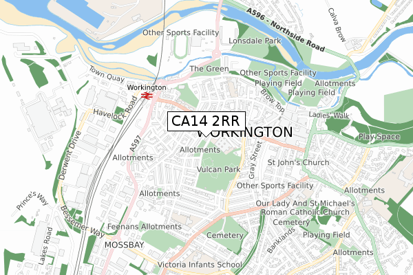 CA14 2RR map - small scale - OS Open Zoomstack (Ordnance Survey)