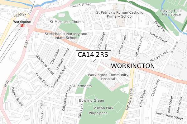 CA14 2RS map - large scale - OS Open Zoomstack (Ordnance Survey)