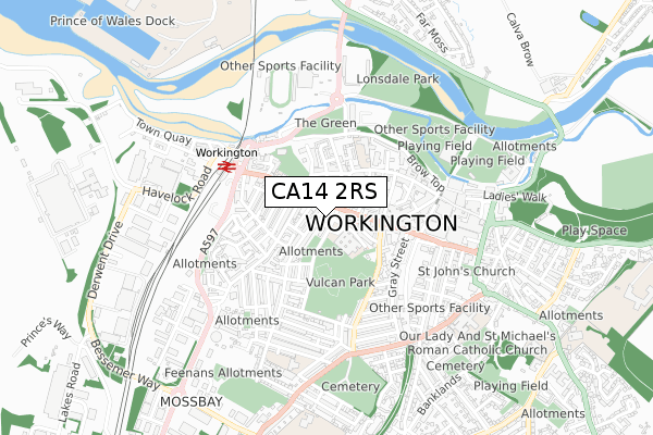 CA14 2RS map - small scale - OS Open Zoomstack (Ordnance Survey)