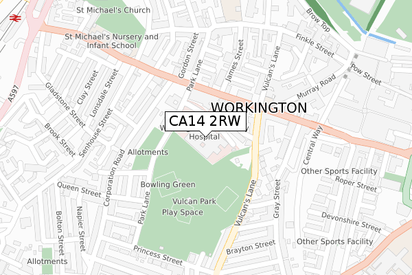 CA14 2RW map - large scale - OS Open Zoomstack (Ordnance Survey)