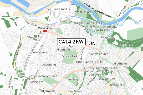 CA14 2RW map - small scale - OS Open Zoomstack (Ordnance Survey)
