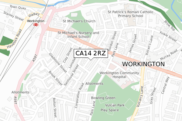 CA14 2RZ map - large scale - OS Open Zoomstack (Ordnance Survey)