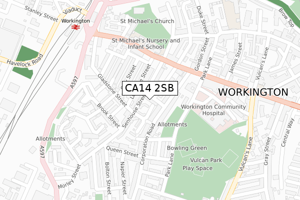 CA14 2SB map - large scale - OS Open Zoomstack (Ordnance Survey)