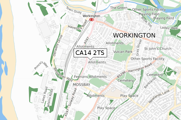 CA14 2TS map - small scale - OS Open Zoomstack (Ordnance Survey)