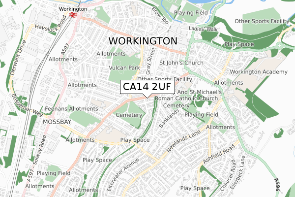 CA14 2UF map - small scale - OS Open Zoomstack (Ordnance Survey)