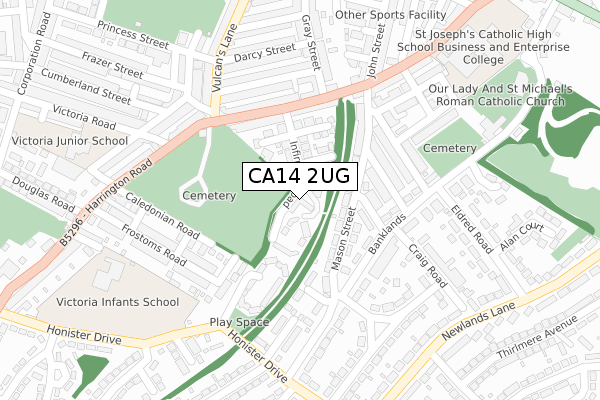 CA14 2UG map - large scale - OS Open Zoomstack (Ordnance Survey)