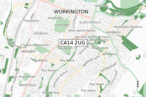 CA14 2UG map - small scale - OS Open Zoomstack (Ordnance Survey)