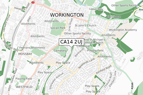 CA14 2UJ map - small scale - OS Open Zoomstack (Ordnance Survey)