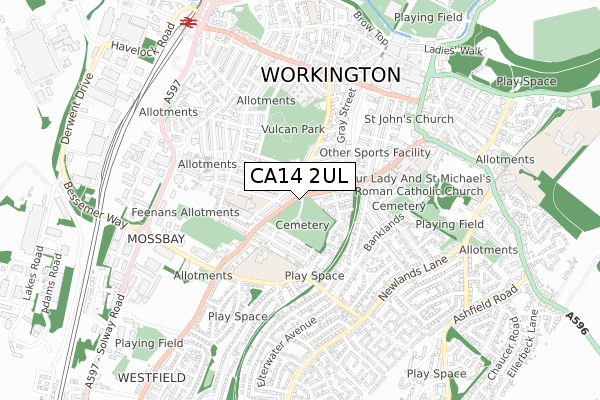 CA14 2UL map - small scale - OS Open Zoomstack (Ordnance Survey)