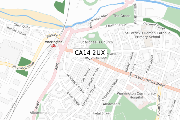 CA14 2UX map - large scale - OS Open Zoomstack (Ordnance Survey)