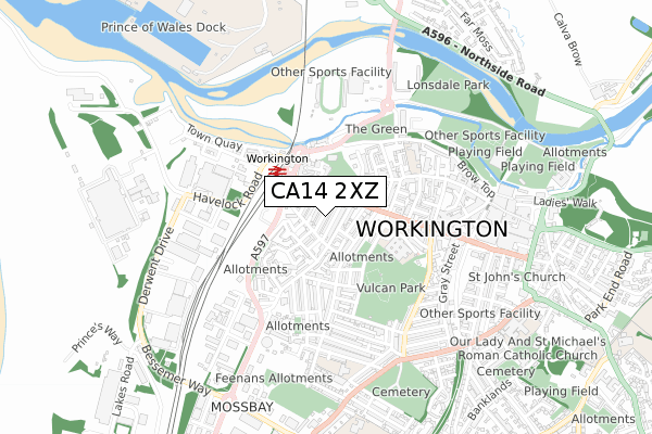 CA14 2XZ map - small scale - OS Open Zoomstack (Ordnance Survey)