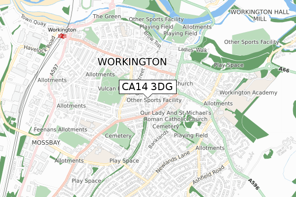 CA14 3DG map - small scale - OS Open Zoomstack (Ordnance Survey)