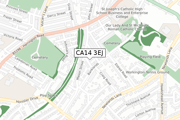 CA14 3EJ map - large scale - OS Open Zoomstack (Ordnance Survey)