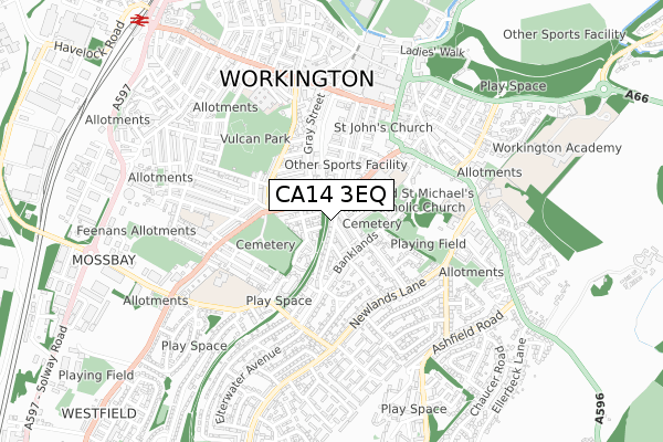 CA14 3EQ map - small scale - OS Open Zoomstack (Ordnance Survey)