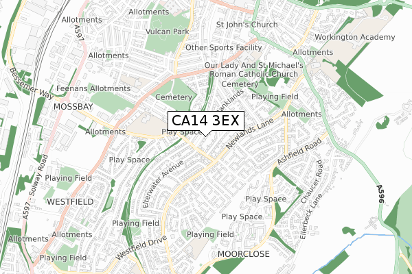 CA14 3EX map - small scale - OS Open Zoomstack (Ordnance Survey)