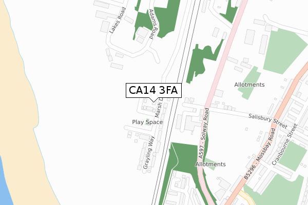 CA14 3FA map - large scale - OS Open Zoomstack (Ordnance Survey)