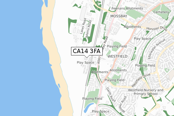 CA14 3FA map - small scale - OS Open Zoomstack (Ordnance Survey)