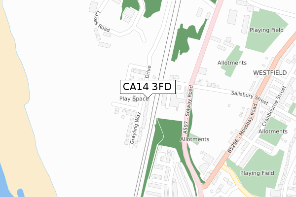 CA14 3FD map - large scale - OS Open Zoomstack (Ordnance Survey)