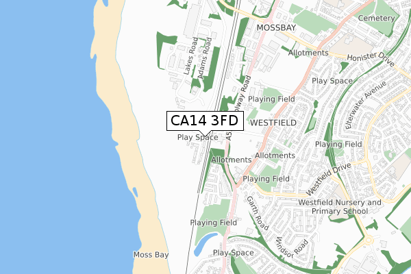 CA14 3FD map - small scale - OS Open Zoomstack (Ordnance Survey)