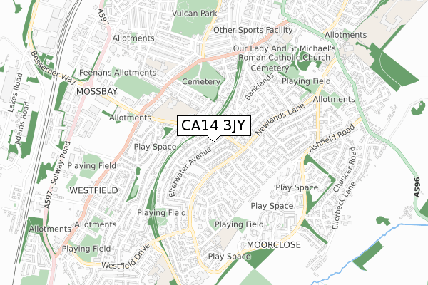 CA14 3JY map - small scale - OS Open Zoomstack (Ordnance Survey)