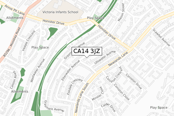 CA14 3JZ map - large scale - OS Open Zoomstack (Ordnance Survey)