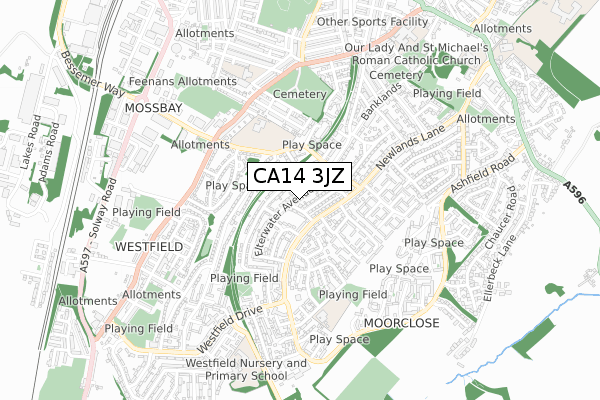 CA14 3JZ map - small scale - OS Open Zoomstack (Ordnance Survey)