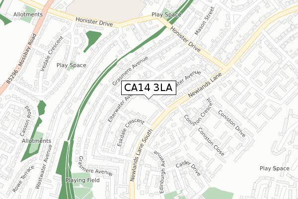 CA14 3LA map - large scale - OS Open Zoomstack (Ordnance Survey)
