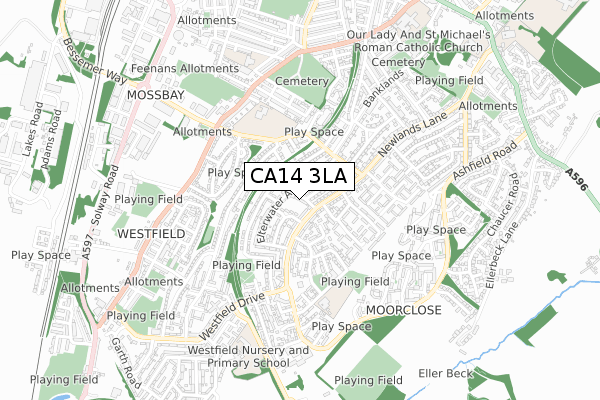 CA14 3LA map - small scale - OS Open Zoomstack (Ordnance Survey)