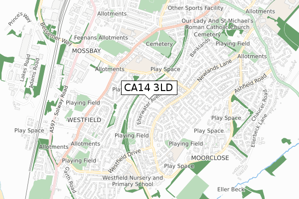 CA14 3LD map - small scale - OS Open Zoomstack (Ordnance Survey)